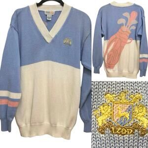 Vintage 80s IZOD Club Golf Sweater Womens M Cotton Preppy Graphic Knit